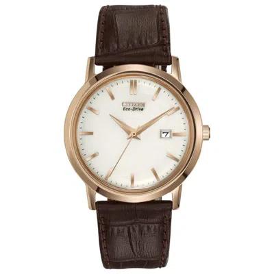 Shop Citizen Men's Eco-drive Corso Quartz Watch In Stainless Steel/brown Leather Strap In Gold