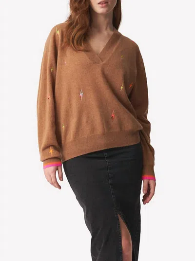 Shop Brodie Cashmere Lightning Bolt V-neck Sweater In Chestnut In Brown