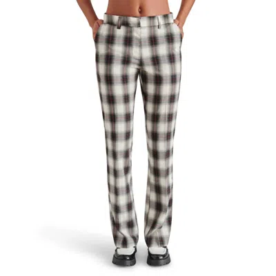 Shop Steve Madden Waverly Plaid Print Mid Rise Kick Flare Trouser Pants In Grey Multi Plaid In White
