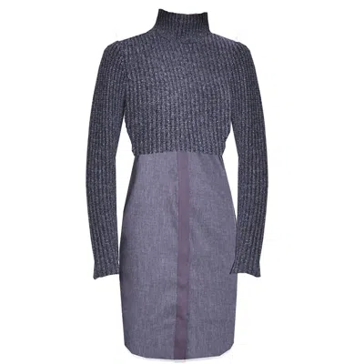 Shop Elie Tahari Women's Raleigh Mock Neck Ribbed Knit Sweater Dress In Charcoal In Blue