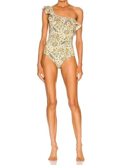 Shop Ulla Johnson Martina Maillot Ruffled One Piece In Citrus In Gold