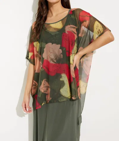Shop Sympli Printed Mesh Slit Back Tunic In Floral Camo In Green