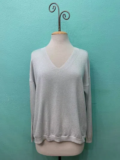 Shop M Made In Italy V-neck Sparkle Sweater In White In Grey