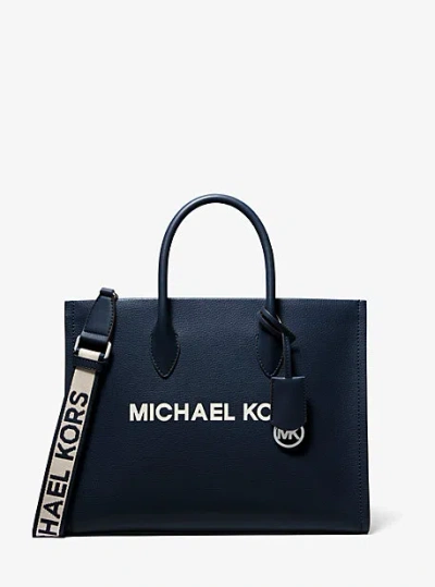 Shop Michael Kors Mirella Medium Pebbled Leather Tote Bag In Blue