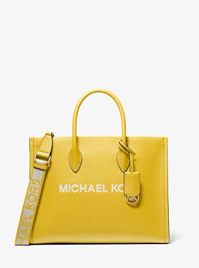 Shop Michael Kors Mirella Medium Pebbled Leather Tote Bag In Yellow