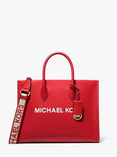 Shop Michael Kors Mirella Medium Pebbled Leather Tote Bag In Red