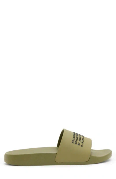 Allsaints Underground Logo Slip On Slides In Khaki