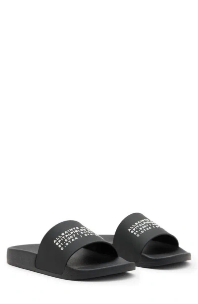 Allsaints Underground Logo Slip On Slides In Black