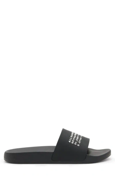 Allsaints Underground Logo Slip On Slides In Black
