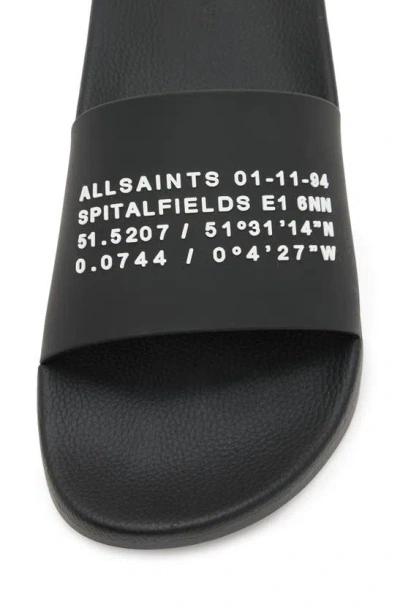 Allsaints Underground Logo Slip On Slides In Black