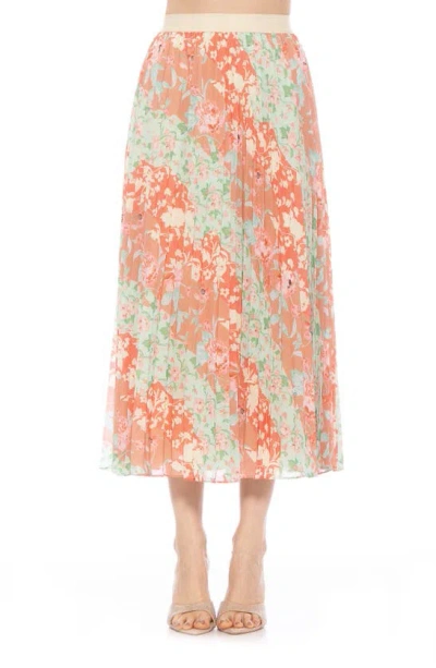 Shop Alexia Admor Kesia Midi Chiffon Pleated Skirt In Rose Multi