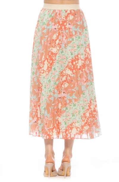 Alexia Admor Kesia Midi Chiffon Pleated Skirt In Rose Multi