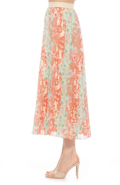 Alexia Admor Kesia Midi Chiffon Pleated Skirt In Rose Multi