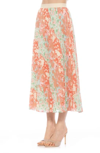 Alexia Admor Kesia Midi Chiffon Pleated Skirt In Rose Multi