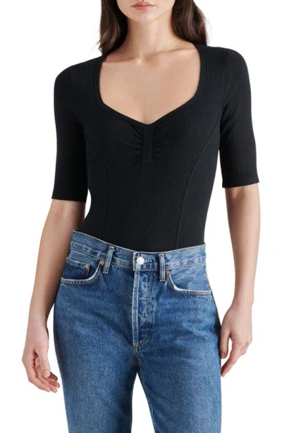 Shop Steve Madden Sweetheart Rib Bodysuit In Black