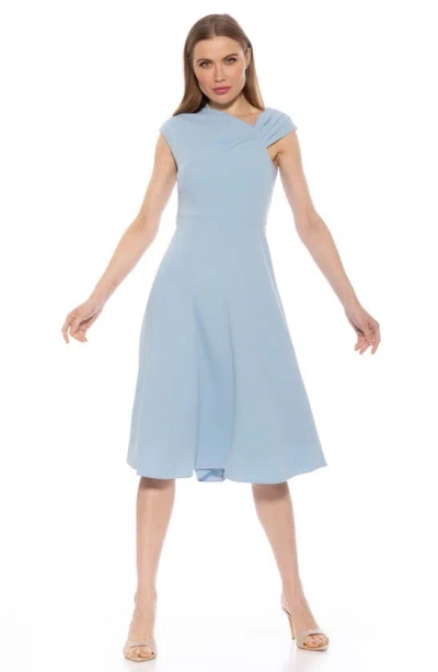 Shop Alexia Admor Mariah Asymmetric Cap Sleeve Fit & Flare Dress In Halogen Blue