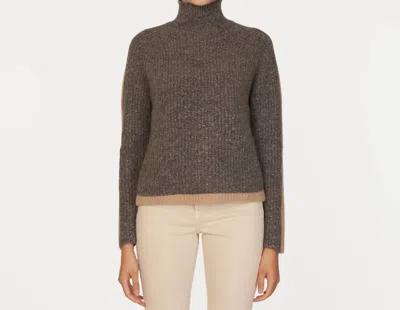 Shop Autumn Cashmere Tipped Tweed Mock W/ Rib Raglan Detail Sweater In Asphalt/cork Combo In Brown