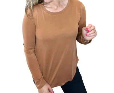 Shop Mystree Ella Long Sleeve Round Neck Modal Top In Pumpkin In Brown