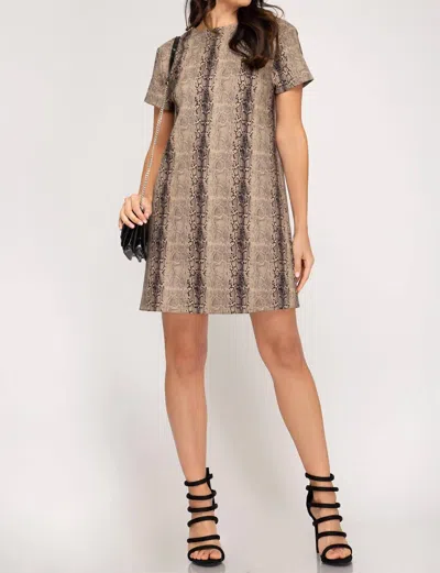 Shop She + Sky Faux Suede Shift Dress In Snake Print In Brown