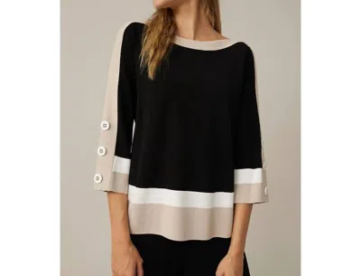 Shop Joseph Ribkoff Color Block Pull-on Sweater In Black Vanilla & Moonstone