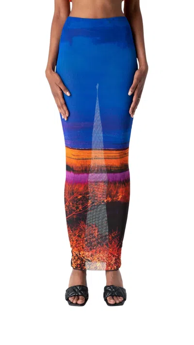 Shop Louisa Ballou Mesh Pencil Skirt In Blue Multi