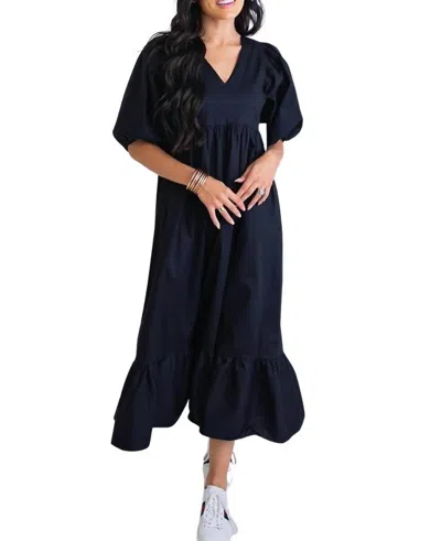 Shop Karlie Solid Poplin V-neck Maxi Dress In Black In Blue