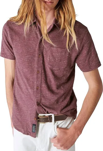 Shop Lucky Brand Linen Short Sleeve Button Up Shirt In Huckleberry In Purple