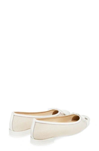 Shop Stuart Weitzman Sleek Cap Toe Bow Flat In White.