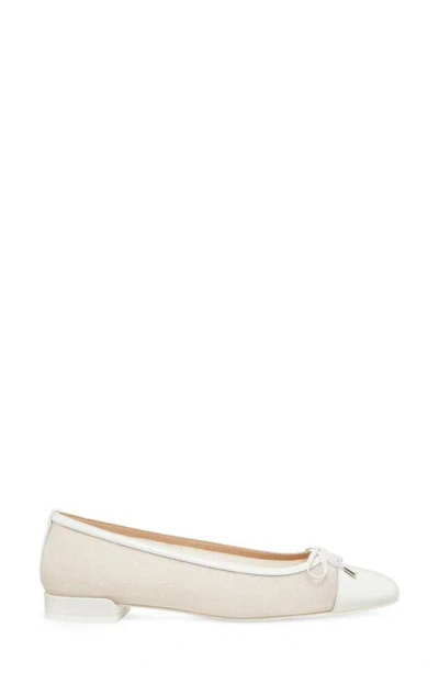 Shop Stuart Weitzman Sleek Cap Toe Bow Flat In White.