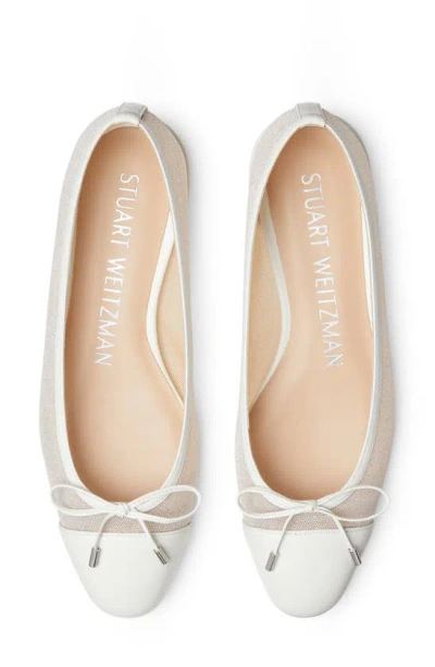 Shop Stuart Weitzman Sleek Cap Toe Bow Flat In White.