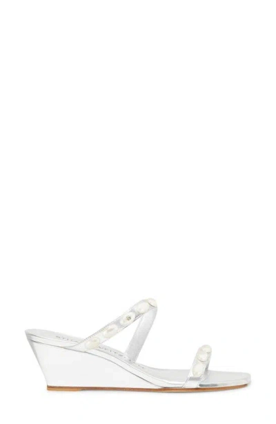 Shop Stuart Weitzman Pearlita 50 Wedge Slide Sandal In Silver