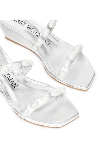 Shop Stuart Weitzman Pearlita 50 Wedge Slide Sandal In Silver