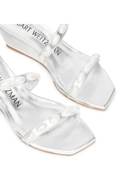 Stuart Weitzman Pearlita 50 Wedge Slide Sandal In Silver