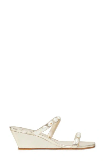 Shop Stuart Weitzman Pearlita 50 Wedge Slide Sandal In Light Gold