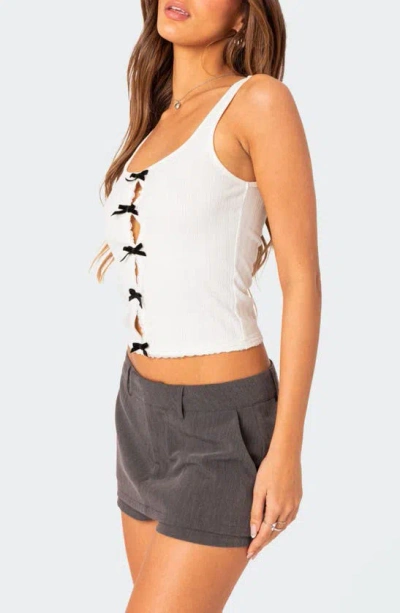 Edikted Pointelle Stitch Bow Cutout Tank In White