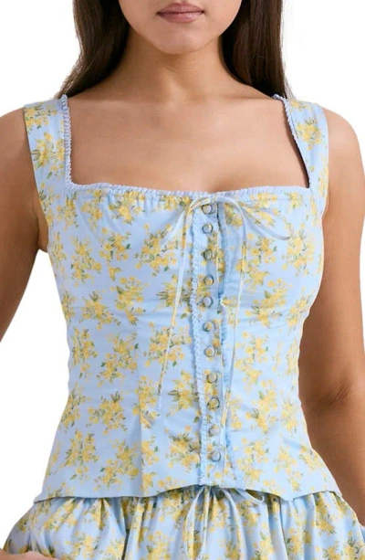 Shop House Of Cb Juana Broderie Anglaise Corset Top In Print Light Blue