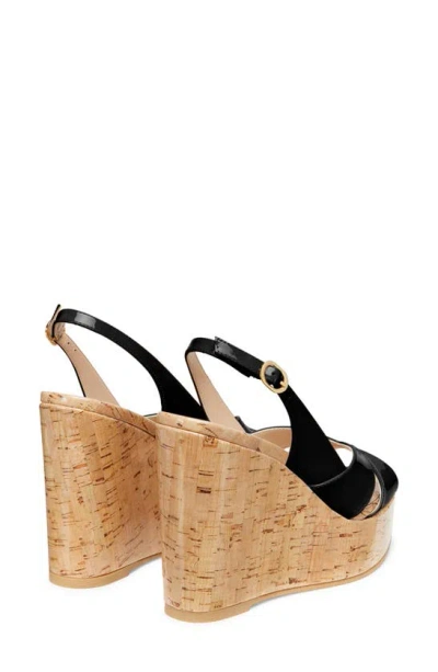 Stuart Weitzman Dayna Patent Crisscross Wedge Platform Sandals In Black