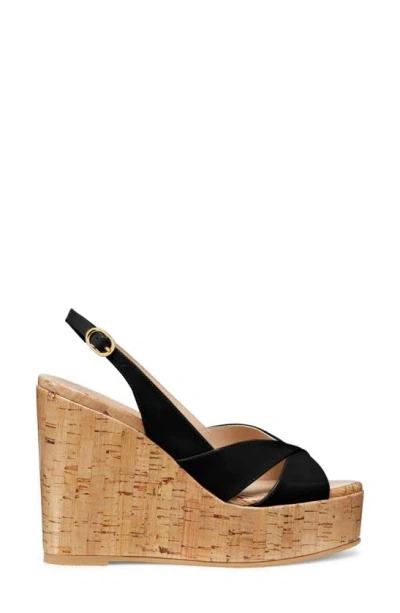 Stuart Weitzman Dayna Patent Crisscross Wedge Platform Sandals In Black