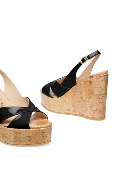 Stuart Weitzman Dayna Patent Crisscross Wedge Platform Sandals In Black