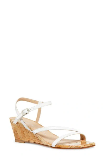 Stuart Weitzman Oasis Patent Ankle-strap Wedge Sandals In White.