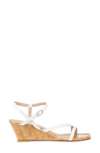 Stuart Weitzman Oasis Patent Ankle-strap Wedge Sandals In White.