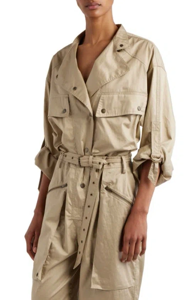 Shop Isabel Marant Jocelyne Cotton Twill Utility Jumpsuit In Khaki