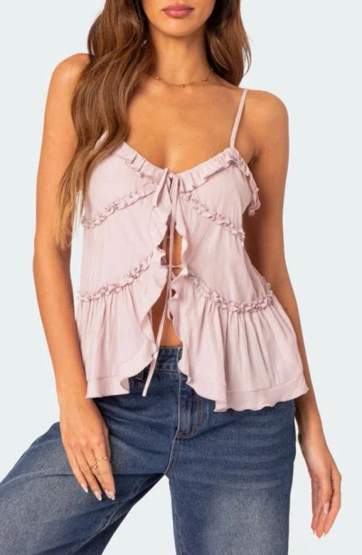 Shop Edikted Juniper Ruffle Tie Front Camisole In Pink