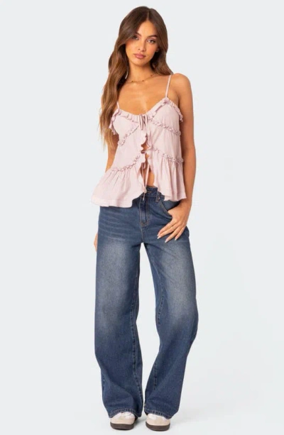 Shop Edikted Juniper Ruffle Tie Front Camisole In Pink