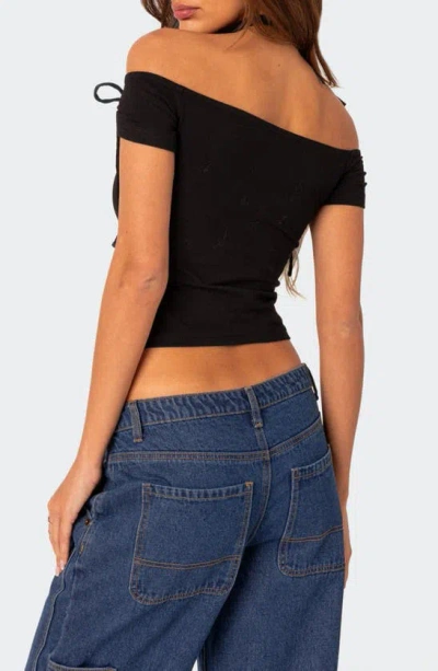 Shop Edikted Jess Tie Sleeve Off The Shoulder Crop Top In Black