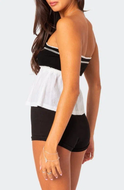 Edikted Rena Rib Peplum Tube Top In Black-and-white