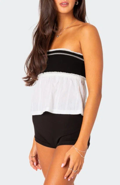 Edikted Rena Rib Peplum Tube Top In Black-and-white