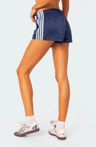 Edikted Nikki Stripe Nylon Shorts In Navy
