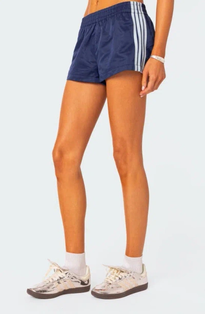 Edikted Nikki Stripe Nylon Shorts In Navy