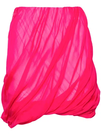 Shop Helmut Lang Pink Bubble Silk Mini Skirt